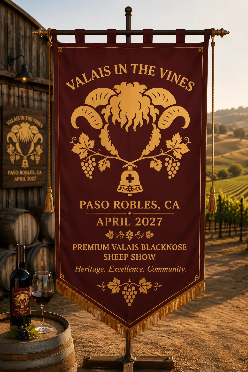 Valais in the Vines vineyard banner, Paso Robles, April 2027